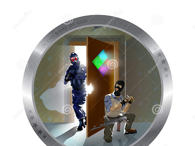 Building Inspection by Law Enforcement Authorities Art arrow authorities building counter door enforcement force grenade inspection law officer