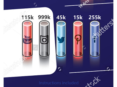 Tube social icons set beauty connection container cylinder economics glass liquid metal reflect social tube vial