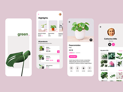 Adoxe XD Challenge #09 by Behance: E-commerce App 009 adobe xd app behance design e commerce e commerce app green pink plants ui ui design