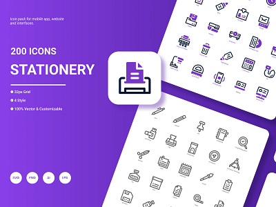 Stationery Icon Pack business collection corporate data document file icon pen pencil scissor set stationery