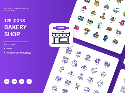 Bakery Shop Icon Pack bakery bread breakfast cake cupcake food grocery icon restaurant shop store wheat