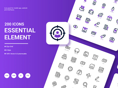 Essential Element Icon Pack app basic book business chat element essential file infographic network user web