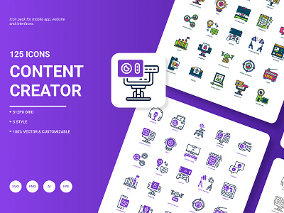 Content Creator Icon Pack advertisement blogger comment content creative creator income marketing social media thumb website writing