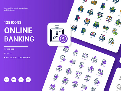 Online banking Icon Pack advertising banking business cash credit currency education finance investment marketing money online