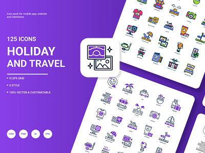 Holiday and Travel Icon Pack airplane beach holiday hotel journey passport plane suitcase summer transportation travel vacation