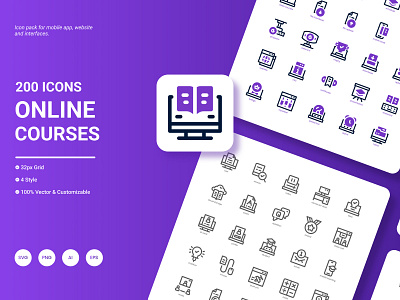 Online Courses Icon Pack book certificate class course education graduation learning online student study university video