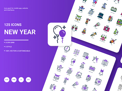 New Year Icon Pack calendar celebration christmas decoration festival greeting happy holiday new outline party year