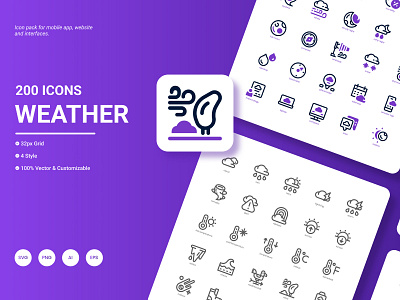 Weather Icon Pack climate forecast icon nature rain snow sun temperature thermometer umbrella weather wind