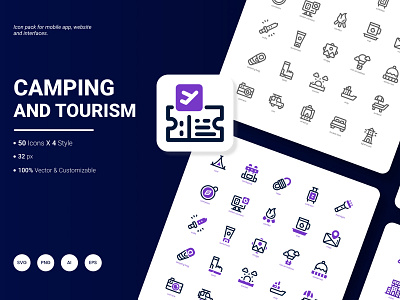 Camping and Tourism Icon Pack adventure backpack bag camping hiking holiday icon journey pack set tourist travel