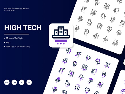 High Tech Icon Pack artificial intelligence computer connection future futuristic high icon innovation pack set tech technology