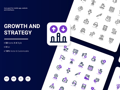 Growth and Strategy Icon Pack business development growth icon leadership management marketing pack set solution strategy success