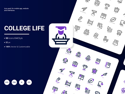 College Life Icon Pack campus college education graduation icon learning life pack school set studying university
