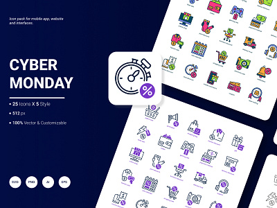 Cyber Monday Icon Pack badge business buy coupon cyber discount gift monday money offer sale shop