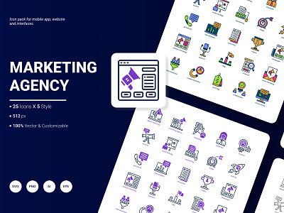 Marketing Agency Icon Pack advertising agency digital icon management marketing megaphone online pack set social strategy