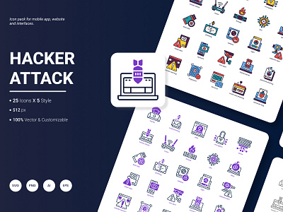 Hacker Attack Icon Pack attack cyber cyberspace hacker icon network pack protection security set technology web