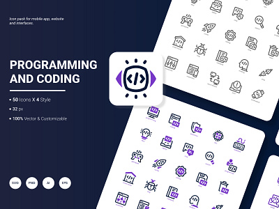 Programming and Coding Icon Pack coding communication computing development icon innovation network pack process programming software technology