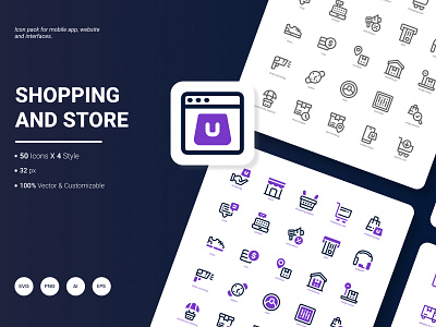 Shopping and Store Icon Pack bag buying credit card customer delivering gift icon online shopping outline retail shopping store