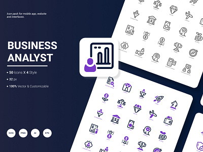 Business Analyst Icon Pack analyst business chart computer diagram finance growth icon management research strategy technology