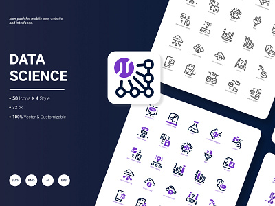 Data Science Icon Pack analysis big data code connection data database development discovery engineering innovation research science