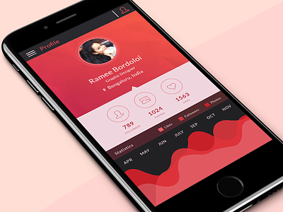 User Profile app flat mobile pink social statistics tabs ui ux