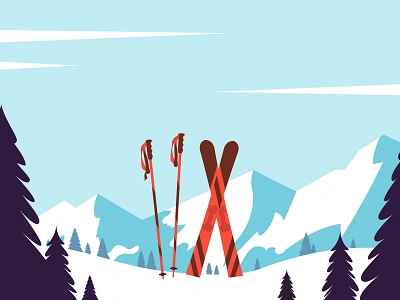 Ski resort flat illustration minimal mountain ski snow vector winter