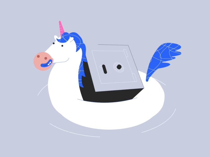 Tu dinero siempre a flote 2d animation app character design deposit box flat float illustration motion graphics unicorn