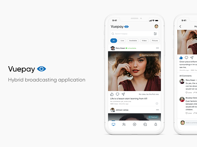 Vuepay - Hybrid Broadcasting Application broadcast app broadcasting chat comments live messages mobile mobile app mobile application product designing ui ui designing user experience user interface ux voice dm
