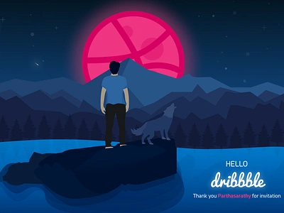 Hello Dribbble branding dark design dribbble dribbble debut hello howl logo seashore ui welcome wolf