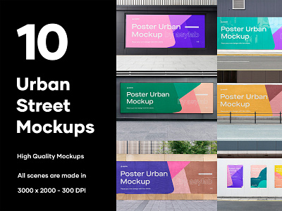 10 Urban Poster Street Mockups - PSD billboard branding design graphic design illustration mock up mockup mural poster poster mockup poster mockups poster wall psd street mockup urban urban street wall wall mockup