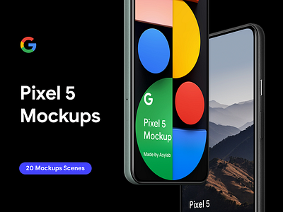 Google Pixel 5 - 20 Mockups Scenes - PSD