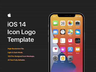iOS 14 Icon Template Mockup - PSD