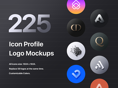 225 Icon Profile Logo Mockups - PSD