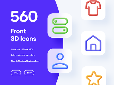 560 Front 3D Icons - PSD & PNG 3d 3d icon 3d icon pack 3d icons bundle bundle icons colourful customizable elegant icon icon 3d icon pack icons modern pack psd set ui uiux user interface