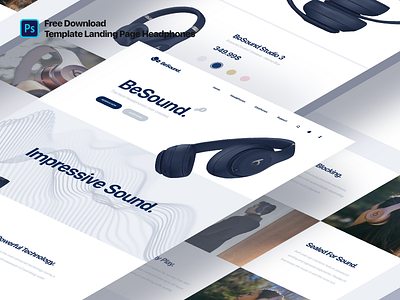 Template Landing Page Headphones app free graphic design landing page music psd template ui uiux user interface