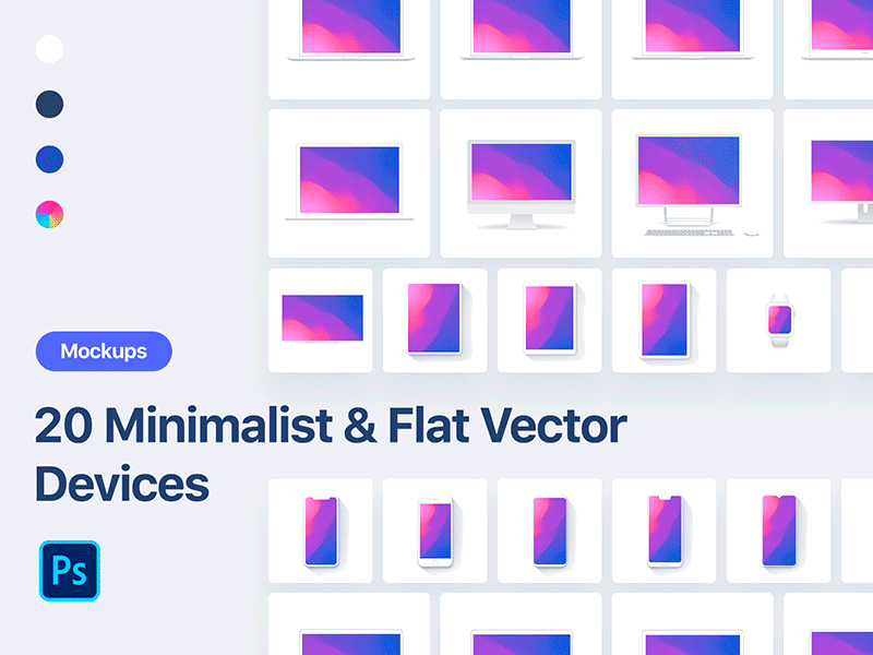 20 Minimalist & Flat Vector Devices Mockups apple clay design device devices flat google graphic design imac iphone x iphone xs iphone xs max minimal minimalist mockup mockups psd samsung ui vector