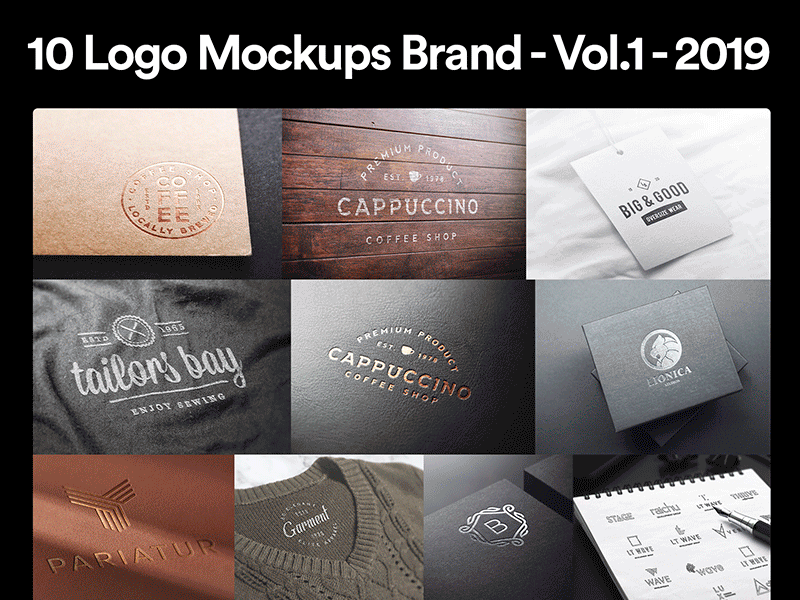 10 Logo Mockups Brand - Vol.1 - 2019 - PSD brand brand and identity brand assets branding design graphic design identity branding illustration logo logo mockup logo mockups mockup mockup bundle presentation psd realistic realistic mockup template