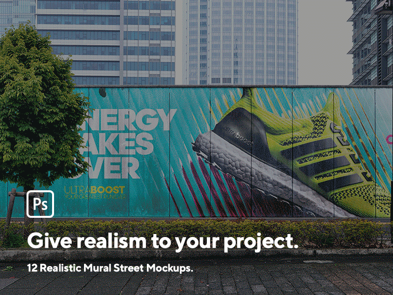 12 Realistic Mural Street Mockup - PSD
