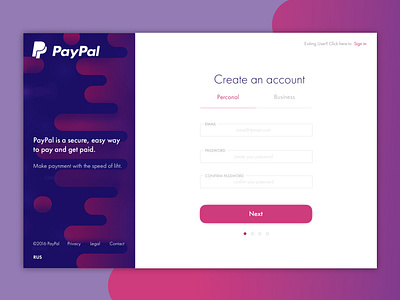 Registration form concept for PayPal.
