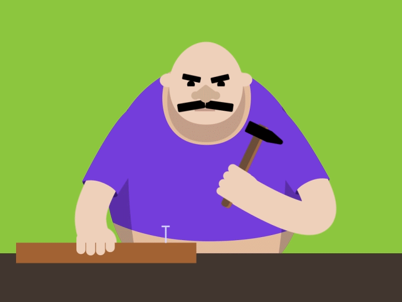 Bouncy belly animation bouncing design fat flat guy hammer manual nail worker