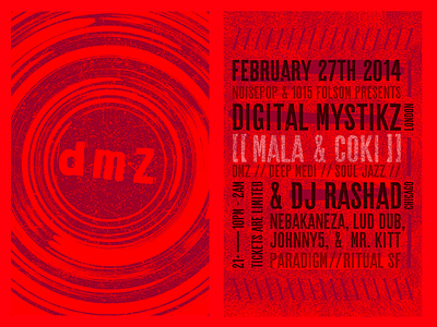 Digital Mystikz & DJ Rashad Flyer dj flyer minimal music poster red san francisco sf texture typography