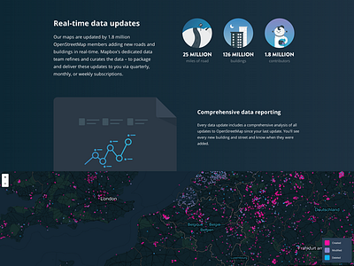 Mapbox Enterprise - data section building dark data enterprise icons illustration map mapbox pdf redesign road stats