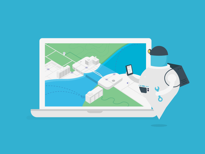 Build with Mapbox construction flat illustration iphone macbook mapbox robot