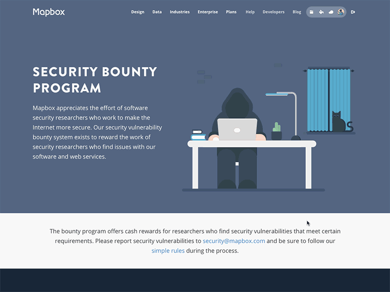 Security Bounty Program animation books cactus cat flat gif hacker illustration laptop mapbox ui window