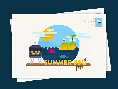 Mapbox Summer BBQ invitation bbq bird invitation island party postcard sea squid summer whale