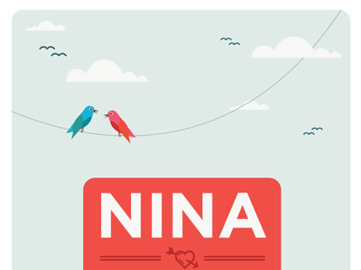 Nina & Alexander anniversary birds illustrator invitation