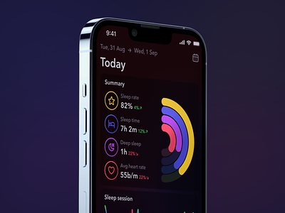 Sleep Tracker Application Concept animation app black and blue dark theme dark ui design principle ui