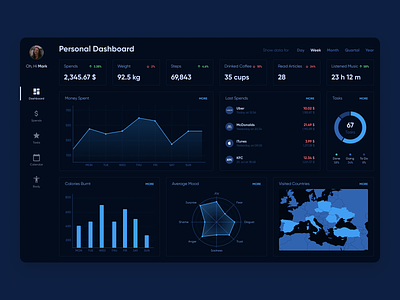 Concept of the Personal Dashboard chart concept dark ui ui