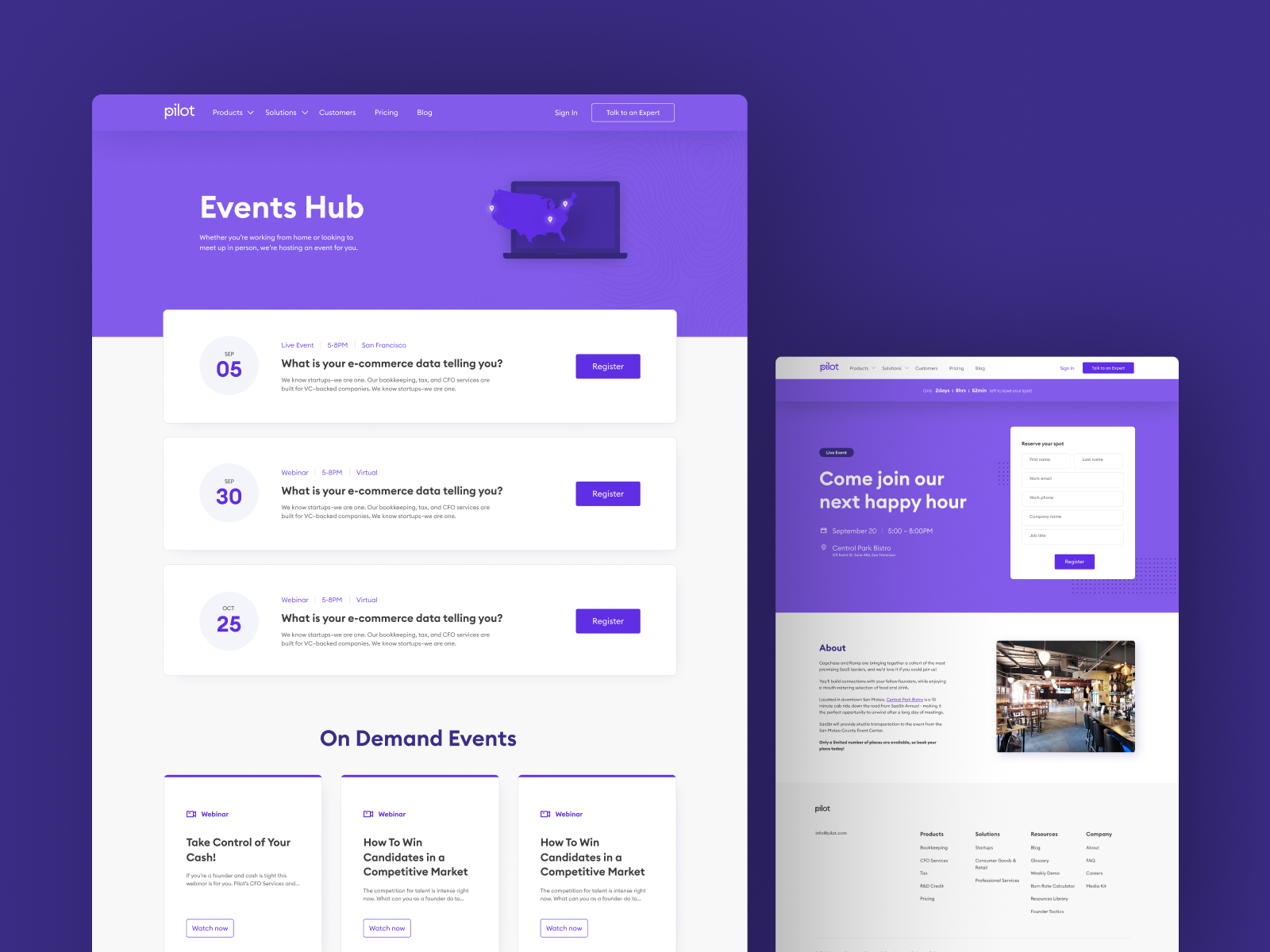 Events Hub by Katelyn Burgin for Pilot.com on Dribbble