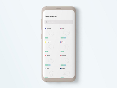Country-list screen for a VPN app adobexd apps dailyui design grid interactive ios mockup ui user experience user interface ux