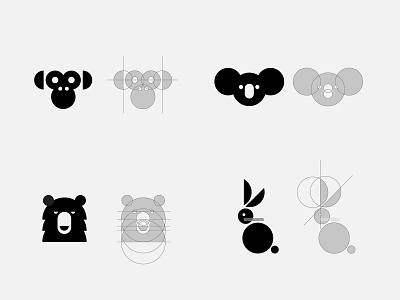 animals using only the circle animal bear bear logo brand identity branding bunny bunny logo circle logo construction logo flat koala koala logo logo logo animal minimal minimal logo mokey logo monkey visual design